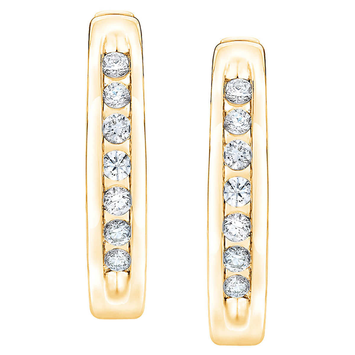 0.12ctw Channel Hoop Diamond Earrings, 14k Yellow Gold