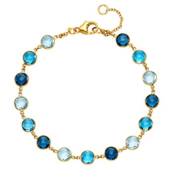 Round Cut Blue Topaz Bracelet, 14ct Yellow Gold