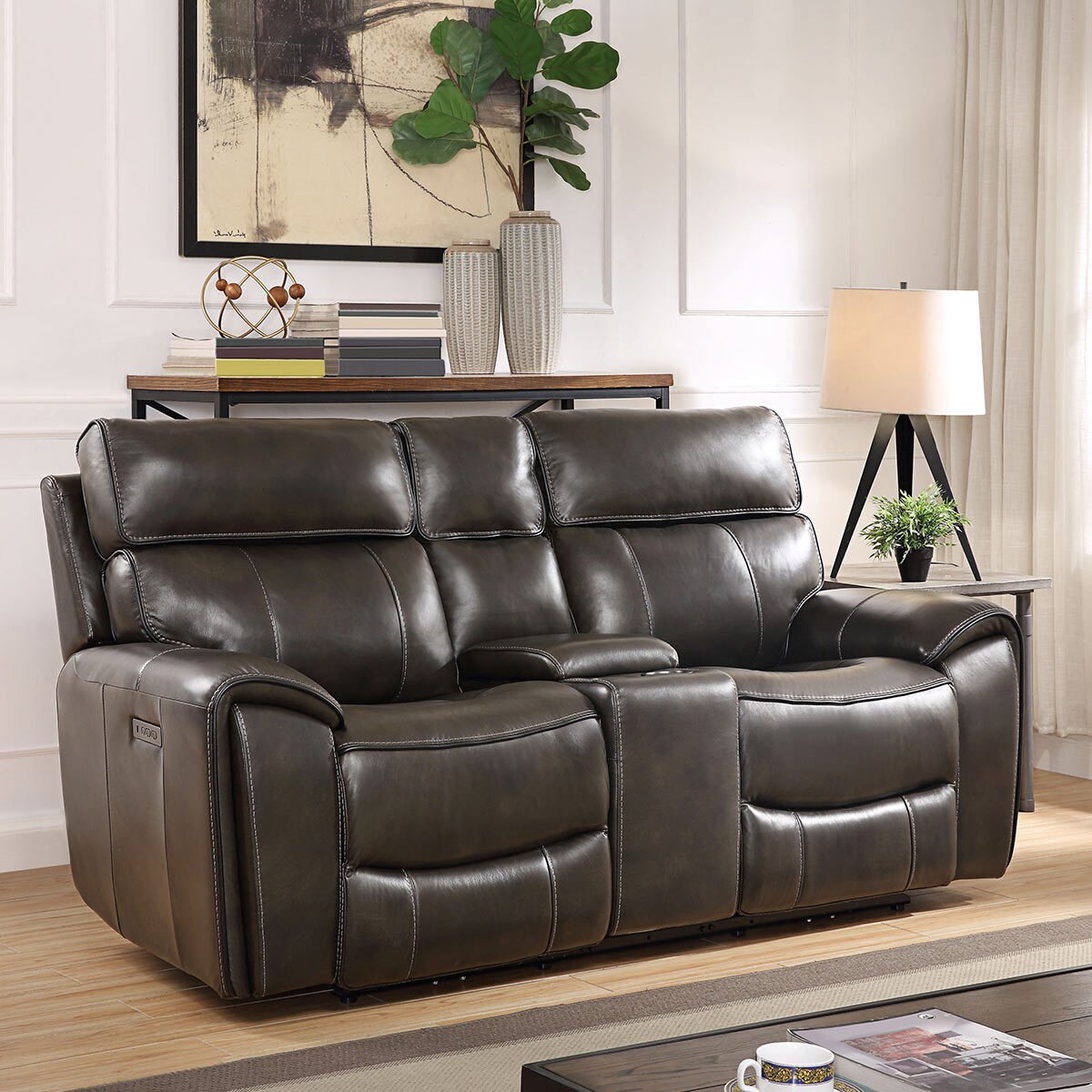 Manwah Keegan 2 Seater Brown Leather Power Recliner Sofa Costco UK