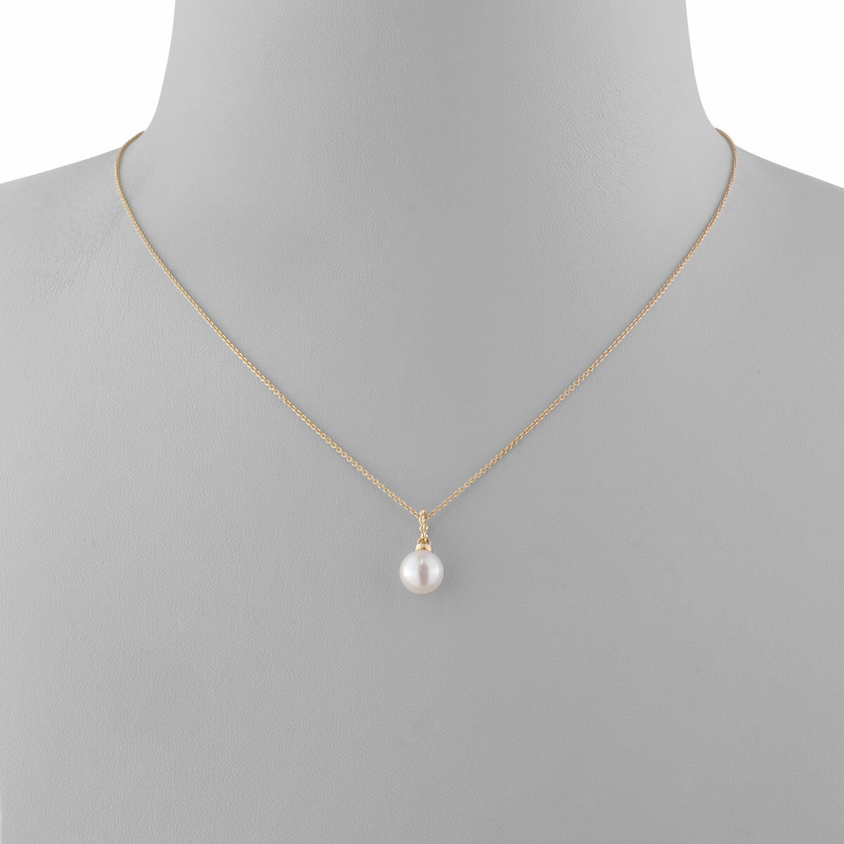 7-8mm Cultured Freshwater White Pearl Round Necklace, 14ct Yellow Gold