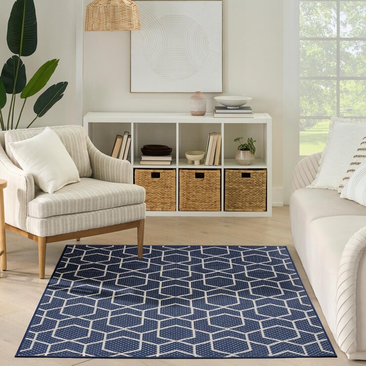 Nourison Horizon Geometric Navy Indoor Outdoor Rug, in 2 Sizes