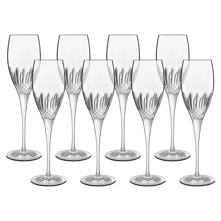 Luigi Bormioli Diamante Crystal Flute Glasses, 220ml, 8 Pack