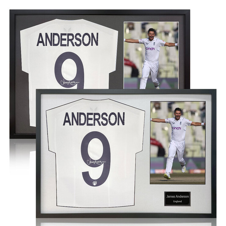 James Anderson Signed Framed England Cricket Shirt including 1 Photo in 2 Options: White or James Anderson Signed Framed England Cricket Shirt including 1 Photo in 2 Options: White or