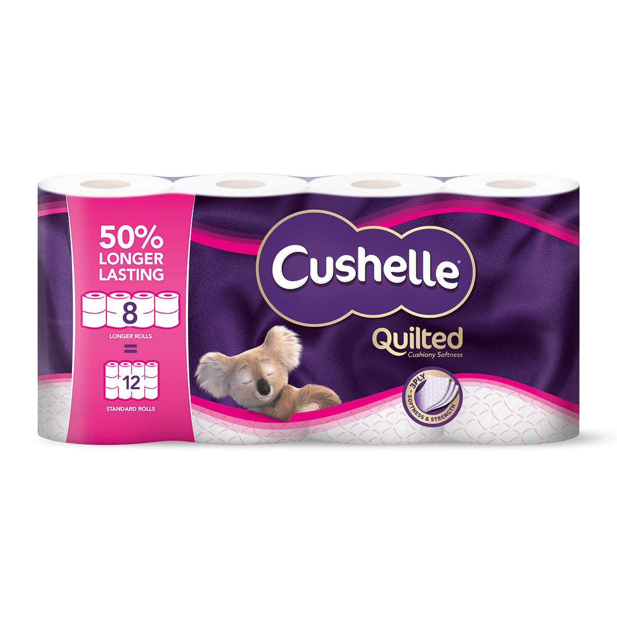 Cushelle Quilted 3-Ply Longer Rolls Toilet Tissue, 32 Rolls