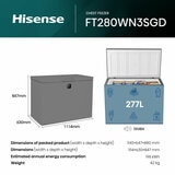 Hisense FT280WN3SGD, 277L Chest Freezer, D Rated in Silver