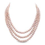 6-6.5mm Cultured Freshwater Pink Pearl 3 Strand Necklace, 14ct Yellow Gold