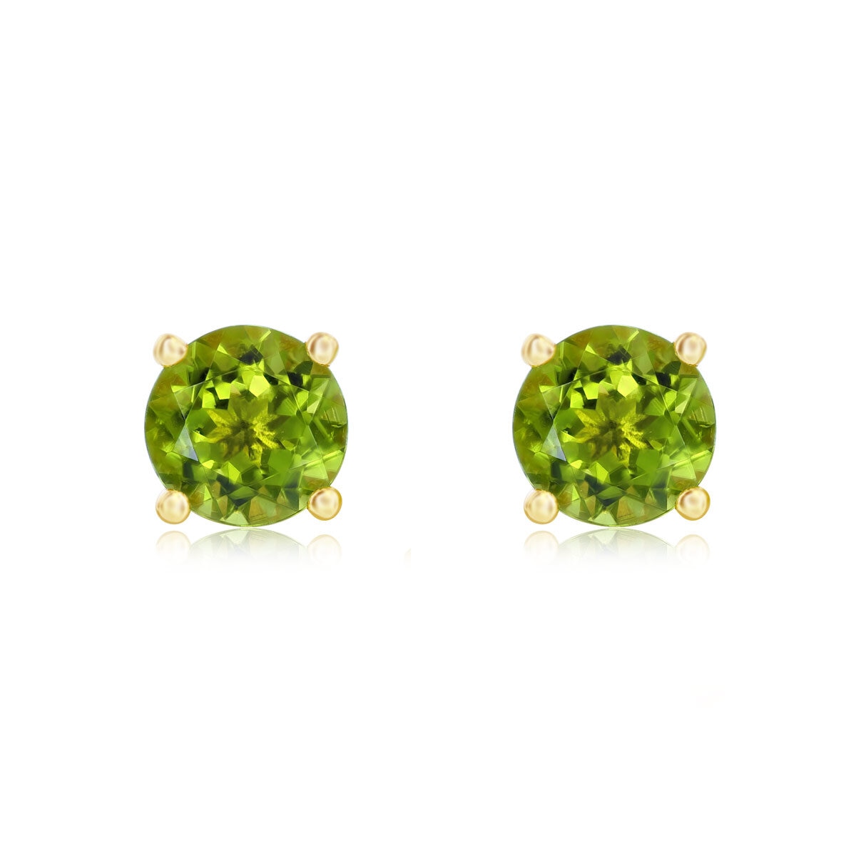 Round Cut Peridot Stud Earrings, 14ct Yellow Gold