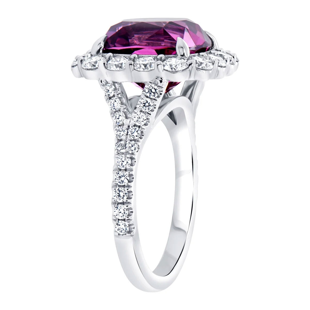 Cushion Cut Spinel & 1.70ctw Diamond Halo Ring, 18ct White Gold