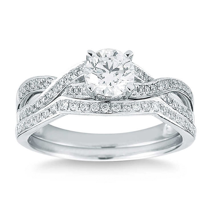1.00ctw Round Brilliant Cut Diamond Wedding Ring Set, Platinum Costco UK
