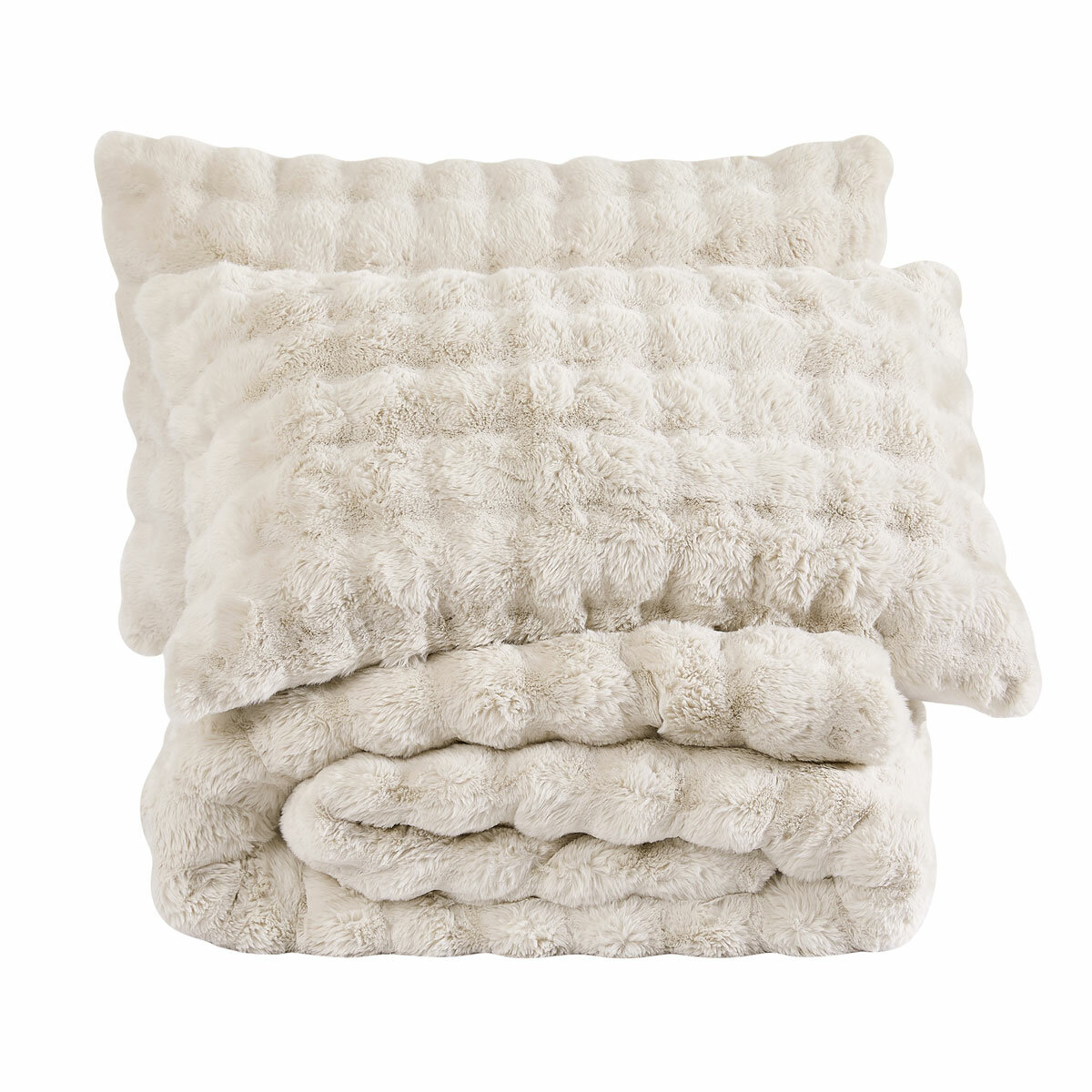 FRYE Faux Fur Cream 3 Piece Comforter Set FRYE Faux Fur Cream 3 Piece Comforter Set