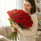 Valentine's 100 Stem Red Calypso Roses Flower Bouquet with Greetings Card