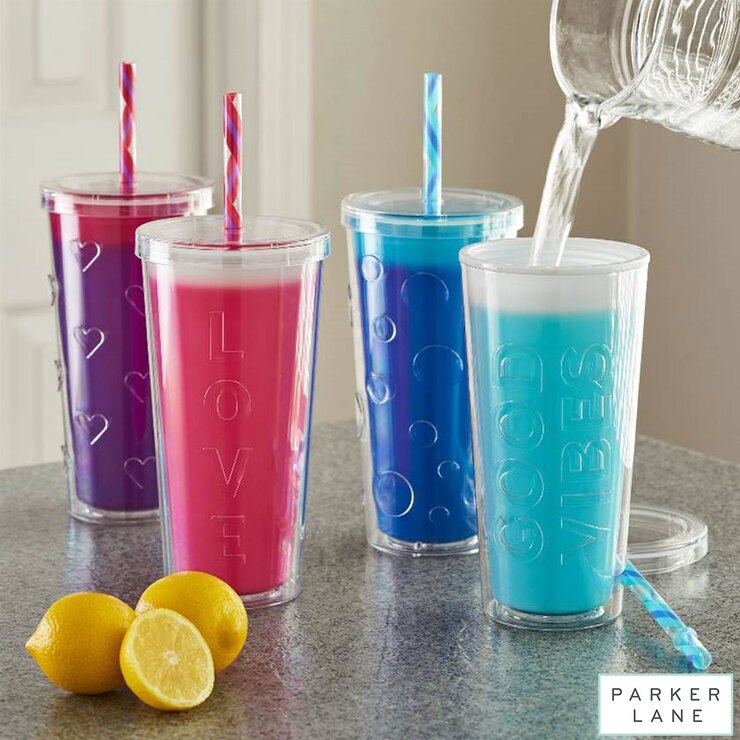 Colour Changing Double Wall Insulated 2 Pack Tumblers with 4 Straws in 2 Colours Colour Changing Double Wall Insulated 2 Pack Tumblers with 4 Straws in 2 Colours