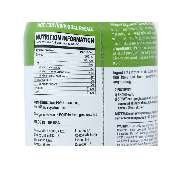 Kirkland Signature Canola Oil Cooking Spray, 2 x 397g Costco UK