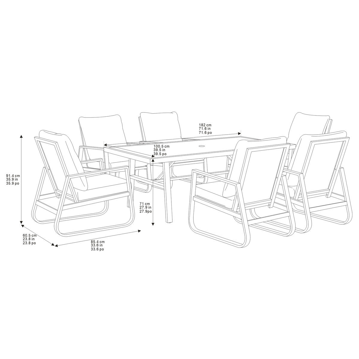 Tilham 7 Piece Cushioned Sling Dining Patio Set + Cover
