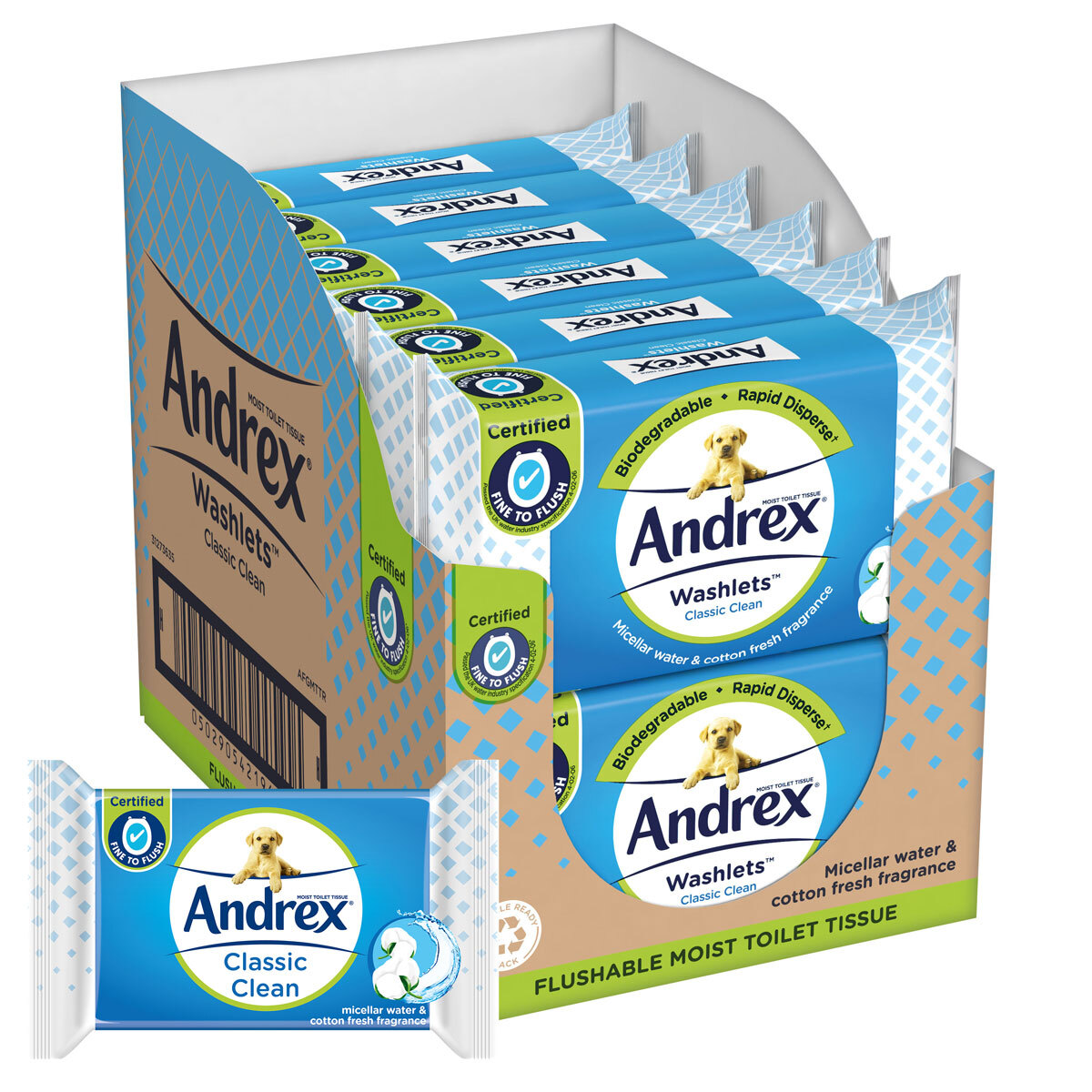 Andrex Classic Clean Washlets Moist Toilet Tissue, 12 x 40 Wipes