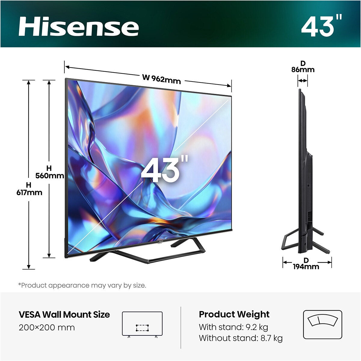 Buy Hisense 43A7STUK 43 Inch QLED HD Smart TV at Costco.co.uk