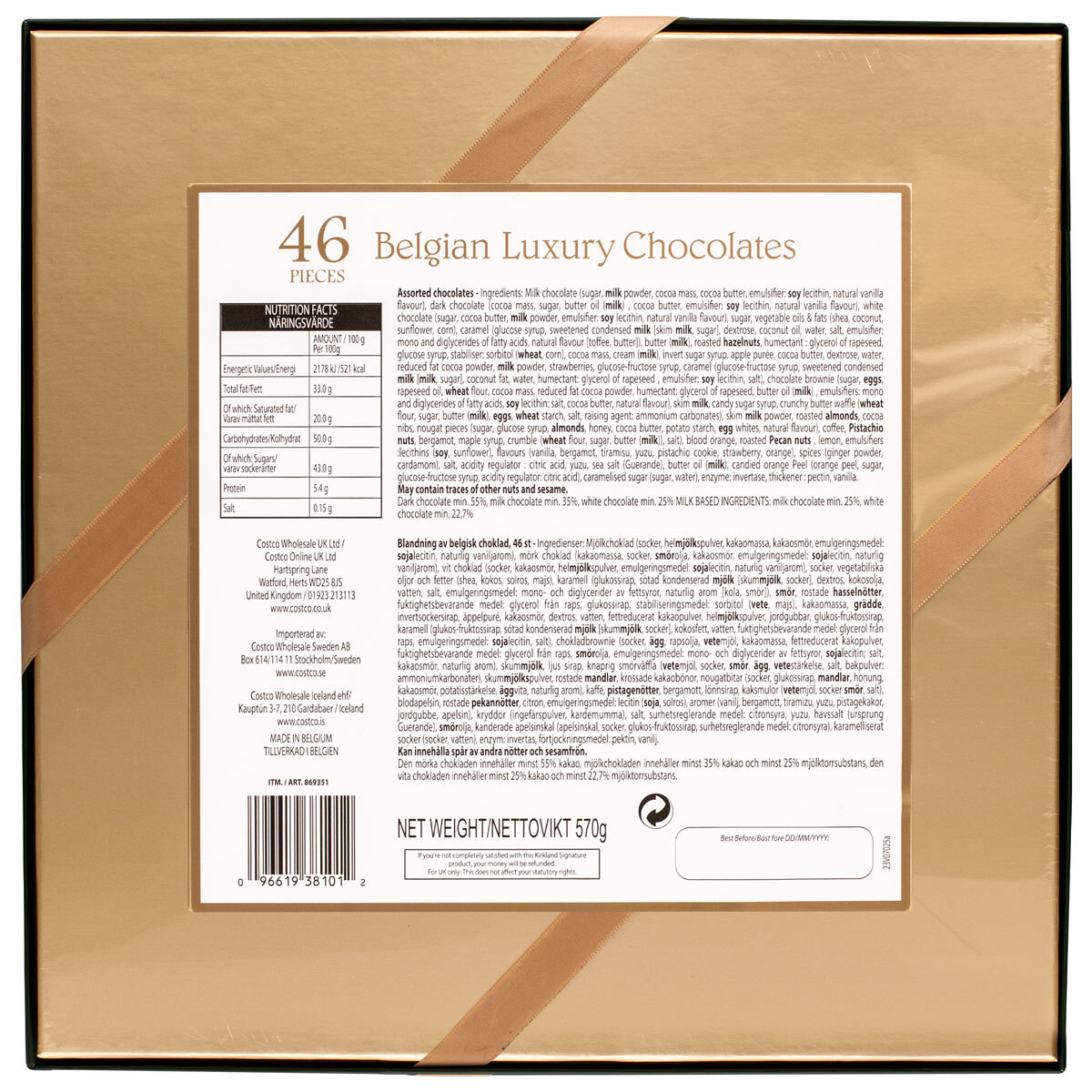 Kirkland Signature Luxury Belgian Chocolates in Red Gift Box, 570g