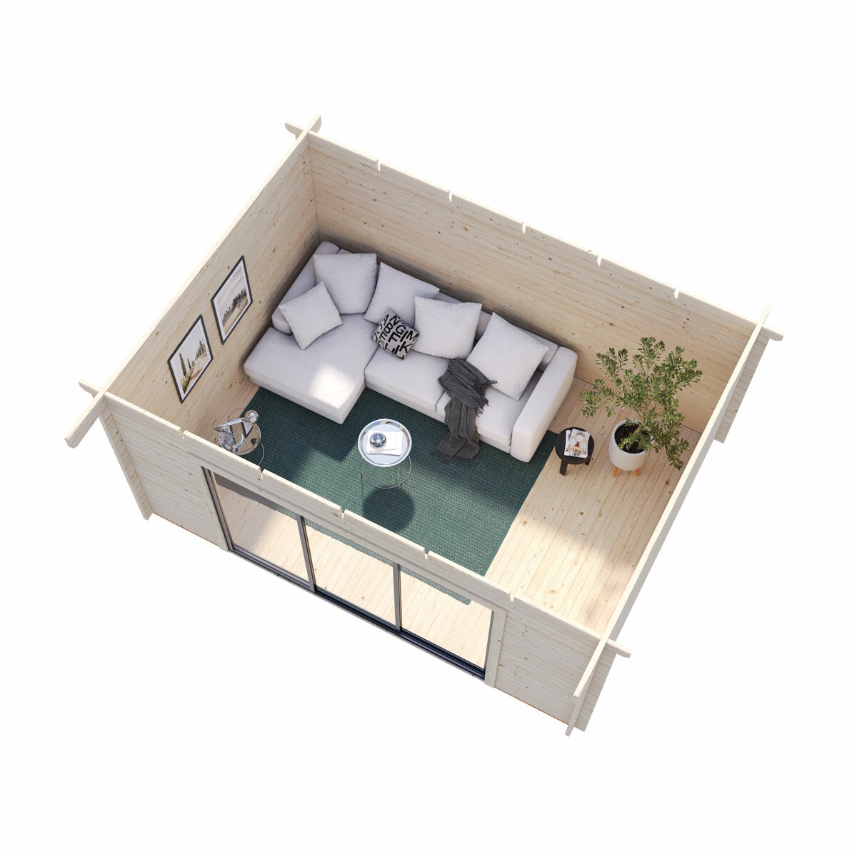 Palmako Lea 44mm Wooden Log Cabin in Light Grey 14ft 7" x 10ft 8" (4.5m x 3.3m)