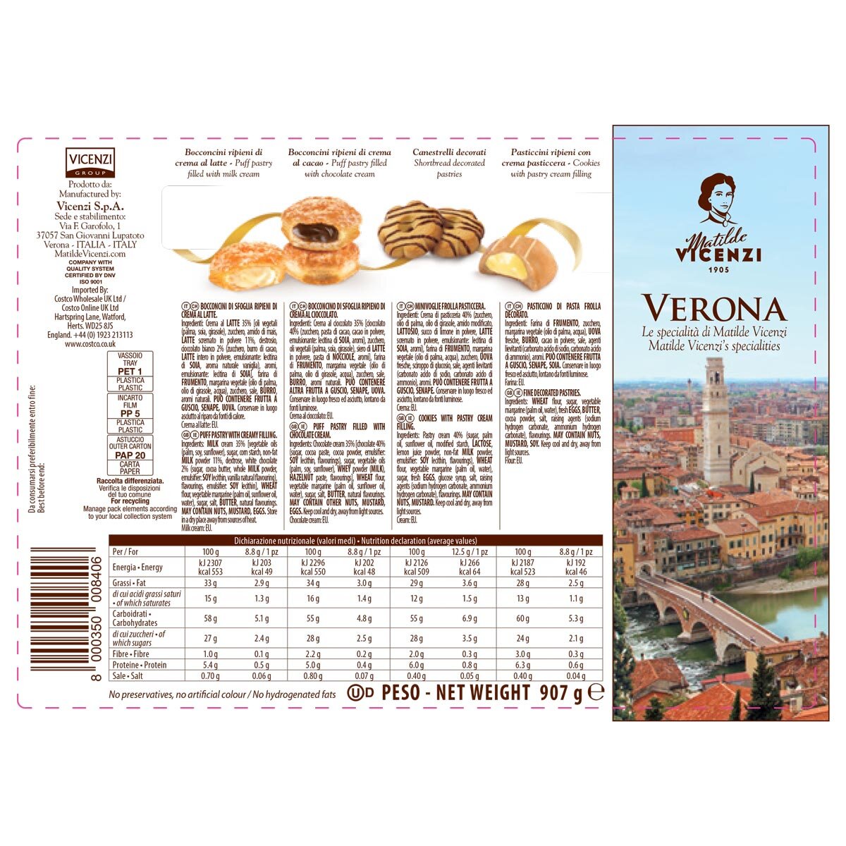 Vicenzi Verona Italian Pastry Assortment, 907g