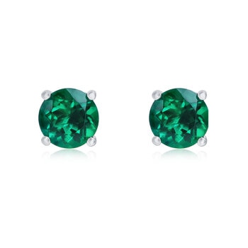 Round Cut Lab Emerald Stud Earrings, 14ct White Gold