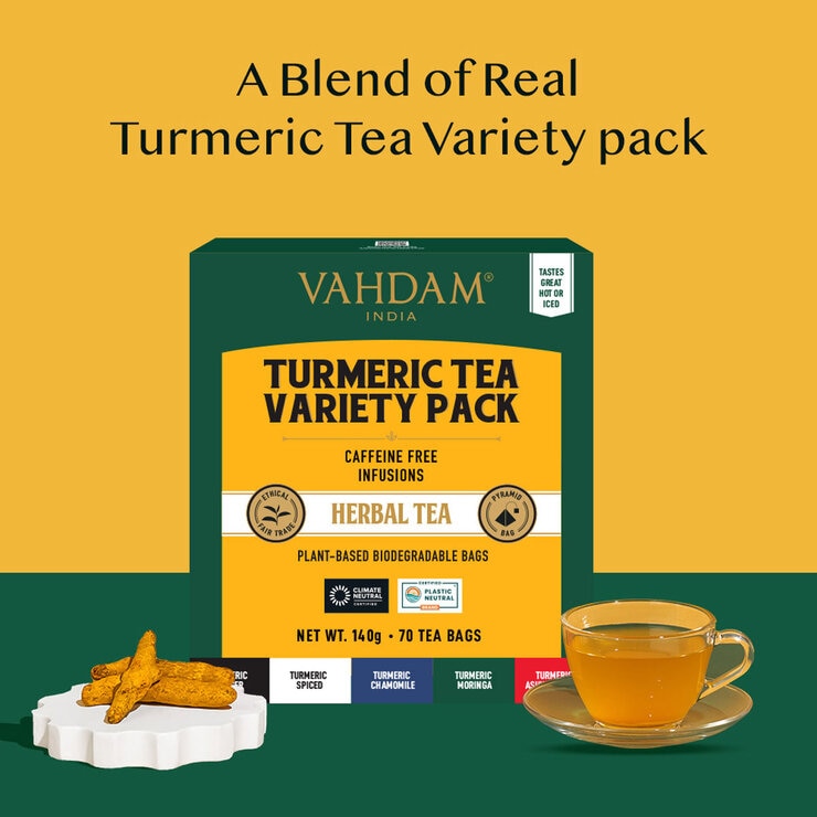 Vahdam Turmeric Tea Variety, 70 Pack