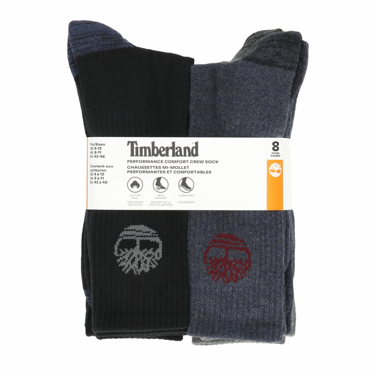 Timberland Men's Crew Socks, 8 Pack in Mixed Black Pack
