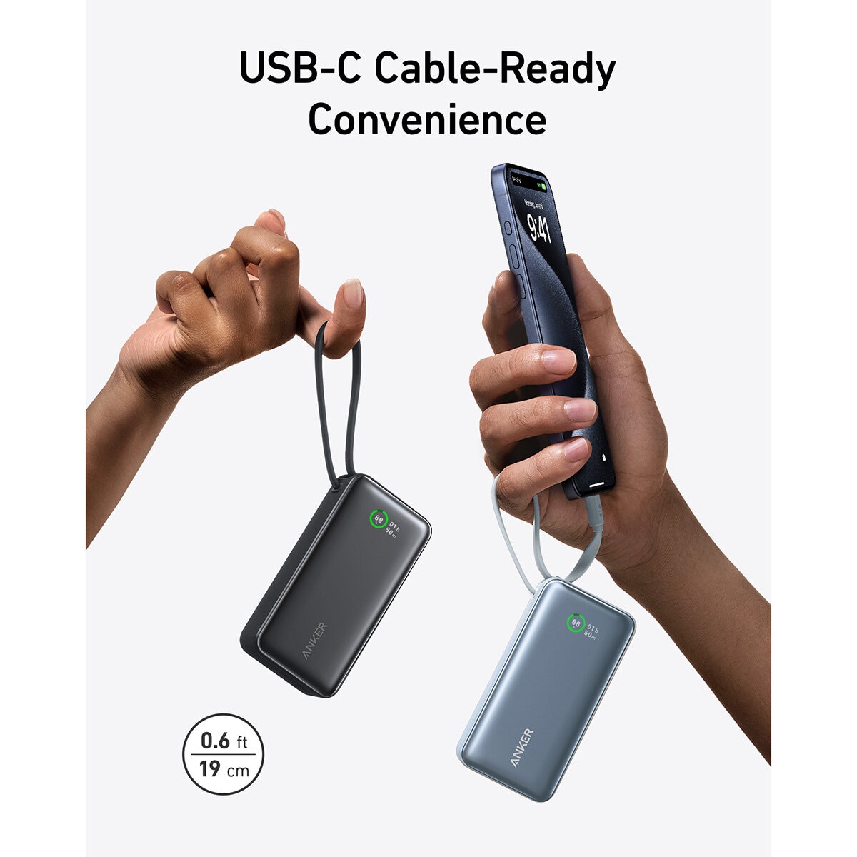 Anker Nano 10,000mAh Power Bank with Built-in USB-C Cable 2-Pack