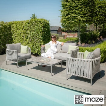Maze Milan 4 Piece Deep Seating Patio Set in Cool Linen