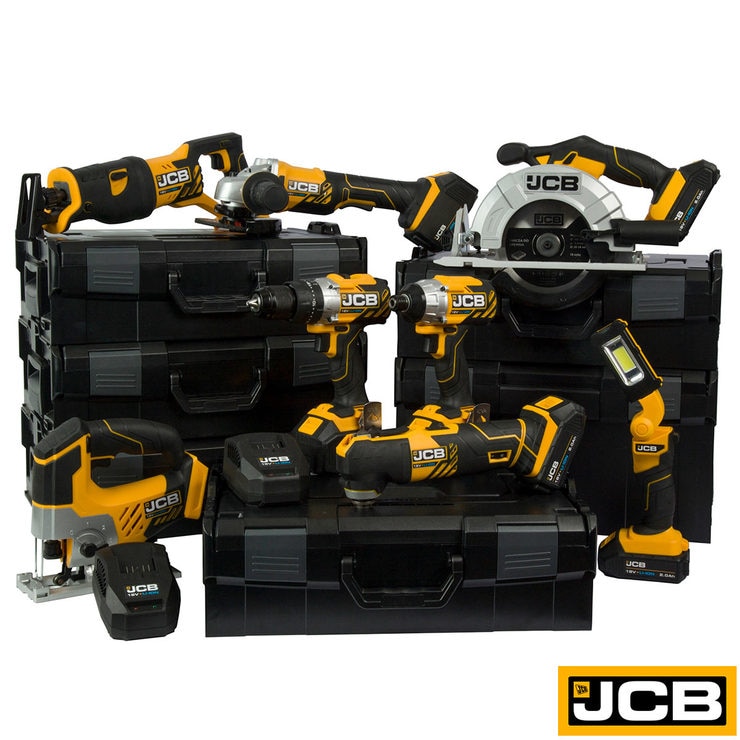 JCB Tools Professional 8 Piece 18V Power Tool Kit with 6 Lithiumion
