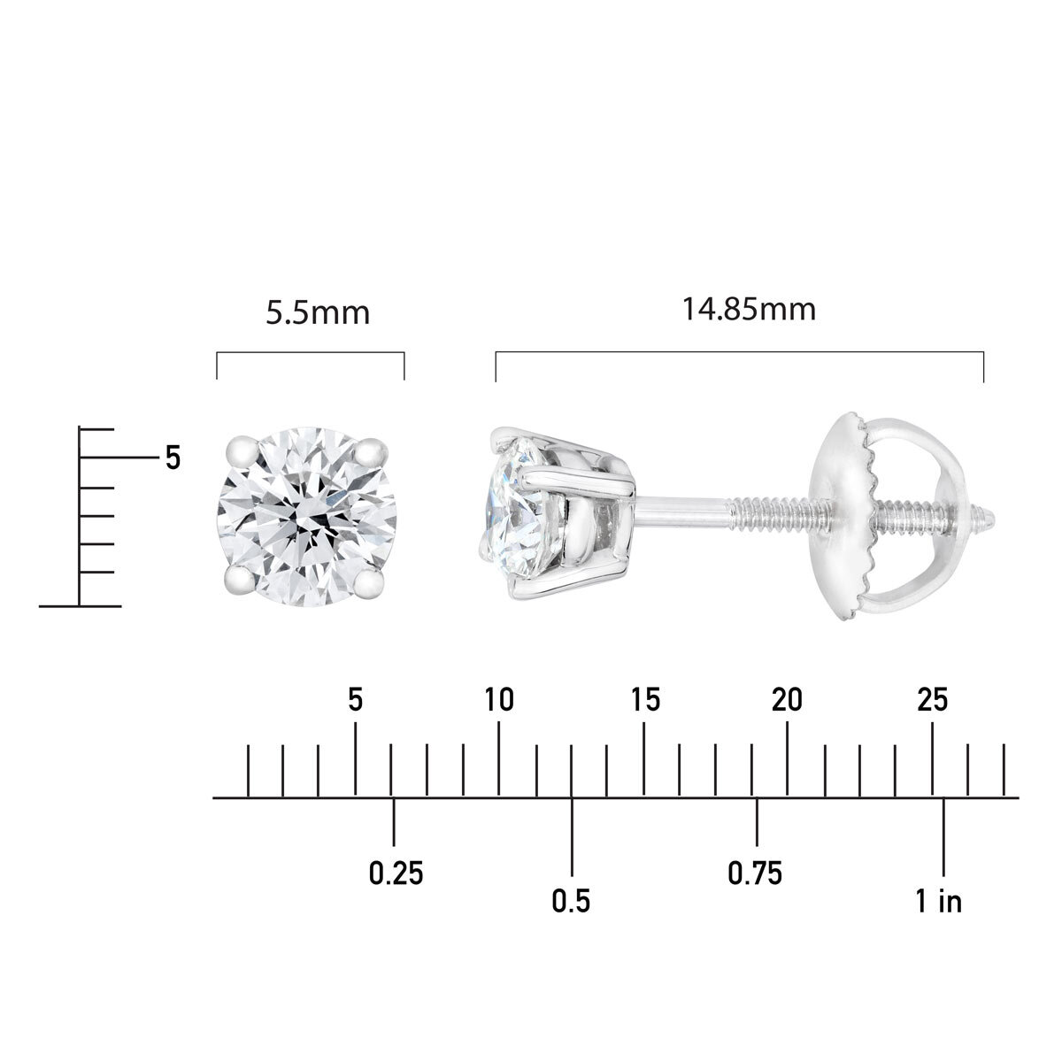 0.70ctw Round Brilliant Cut Diamond Stud Earrings, 18ct White Gold