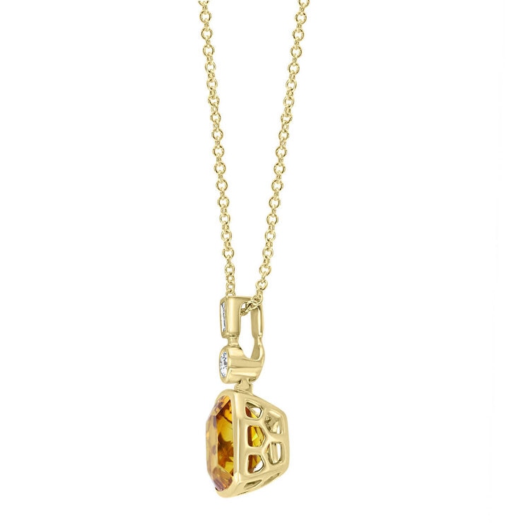 Cushion Cut Citrine & 0.07ctw Diamond Pendant, 14ct Yellow Gold Cushion Cut Citrine & 0.07ctw Diamond Pendant, 14ct Yellow Gold