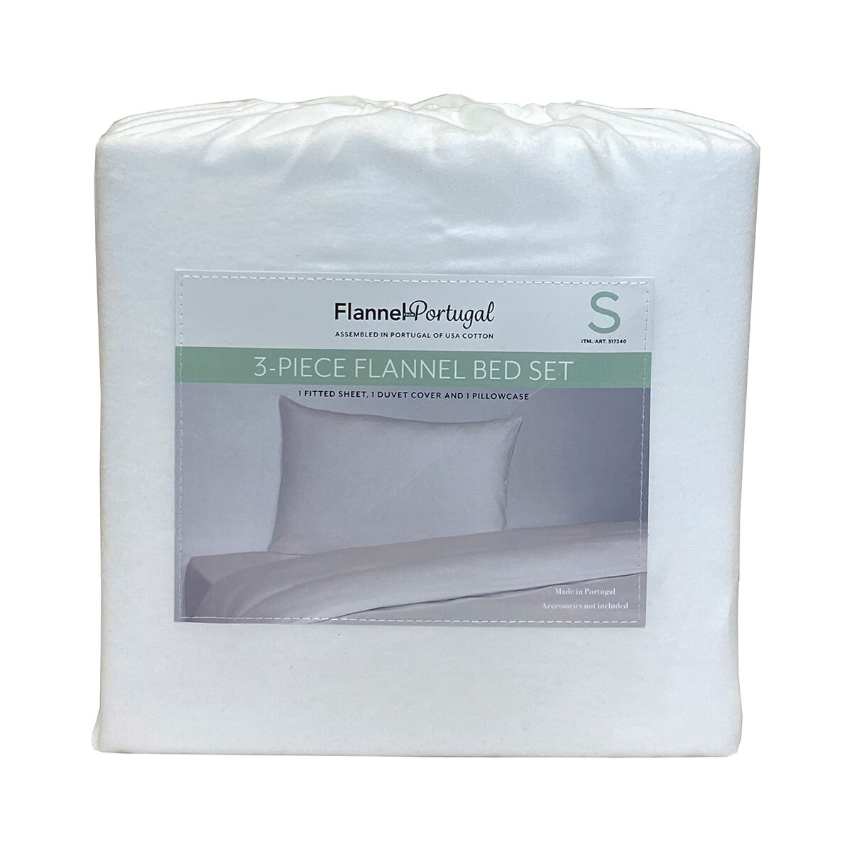 Portuguese Flannel Cotton 3 Piece Single Duvet Set, White