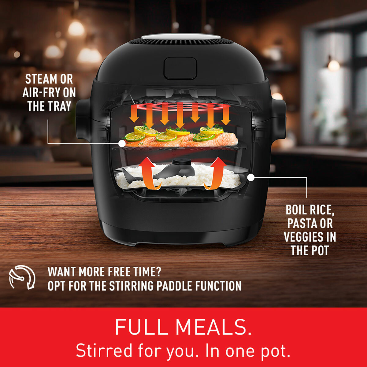 Lifestyle image of Tefal Multicook with Steamer wiht sitrring paddle