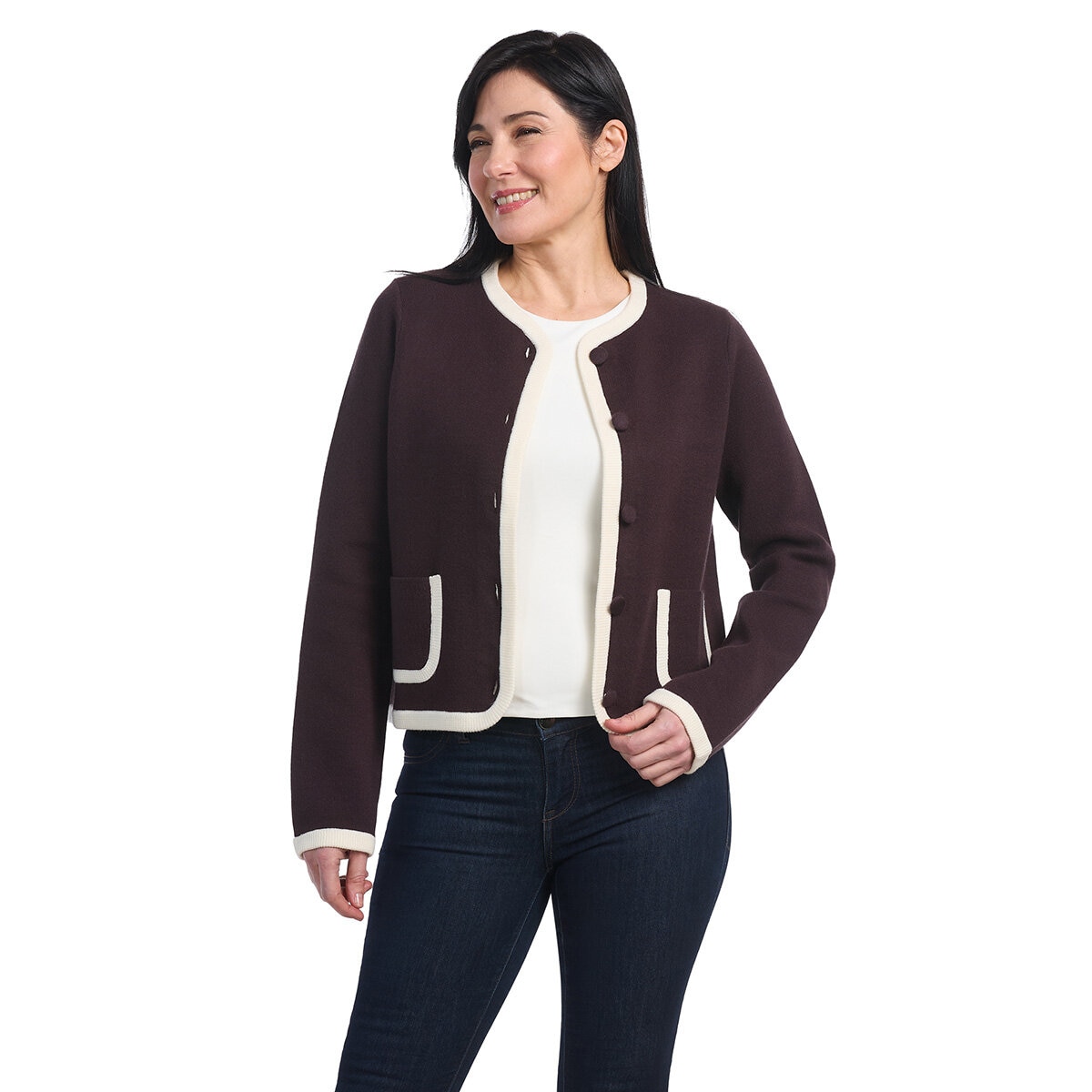 Dalia Ladies Contrast Trim Cardigan Dalia Ladies Contrast Trim Cardigan
