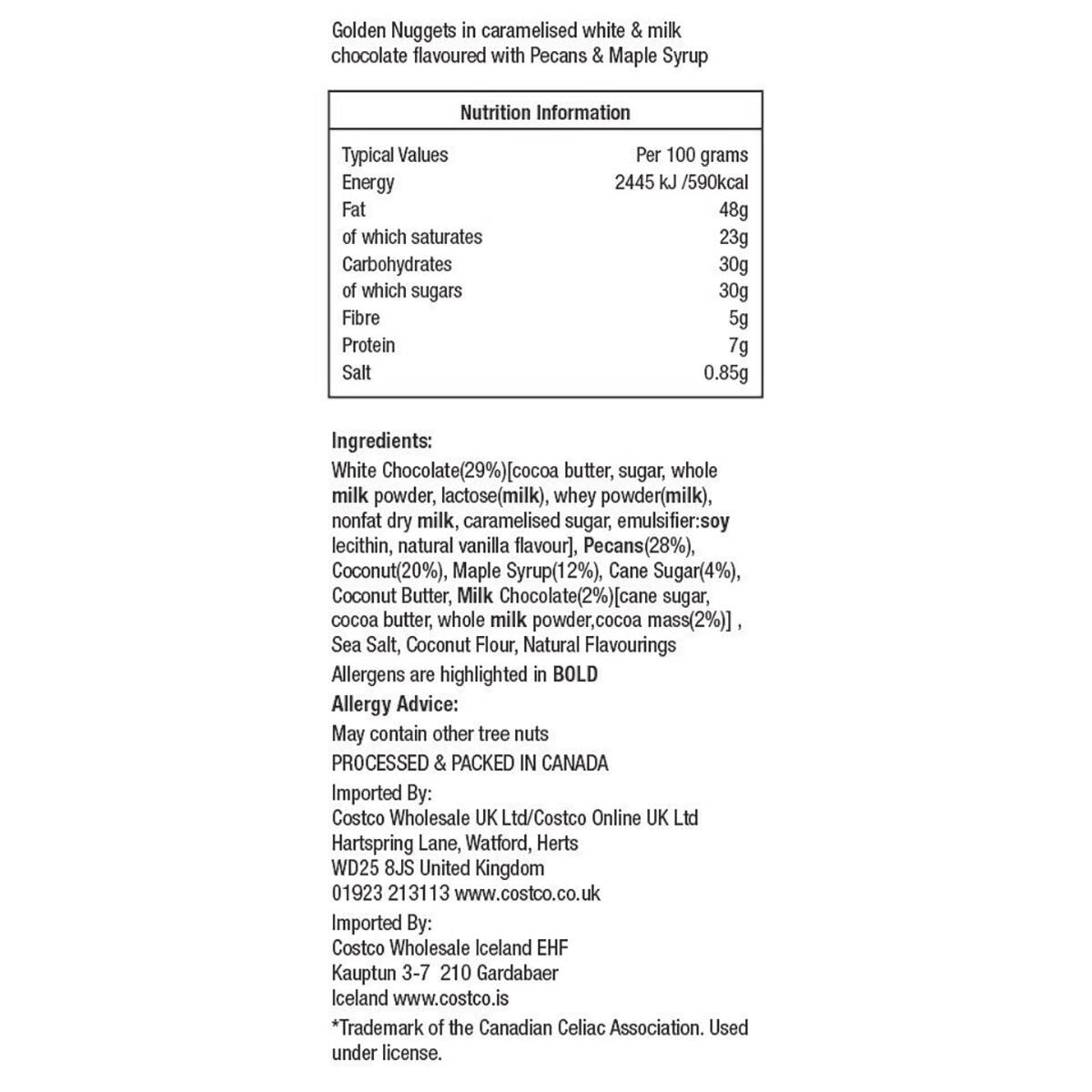 Nutrition and ingredient list on white background