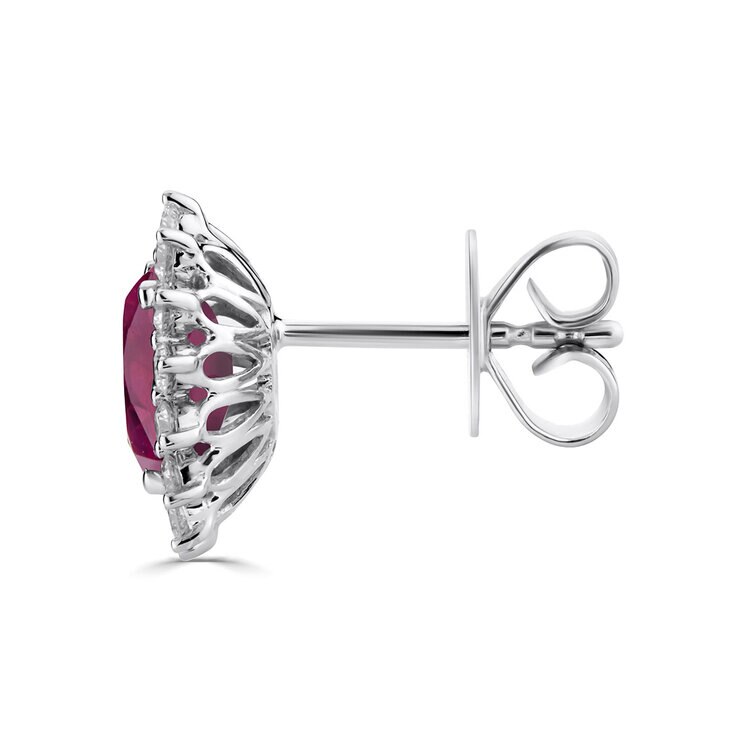 Oval Cut Ruby & 0.50ctw Diamond Earrings, 18ct White Gold