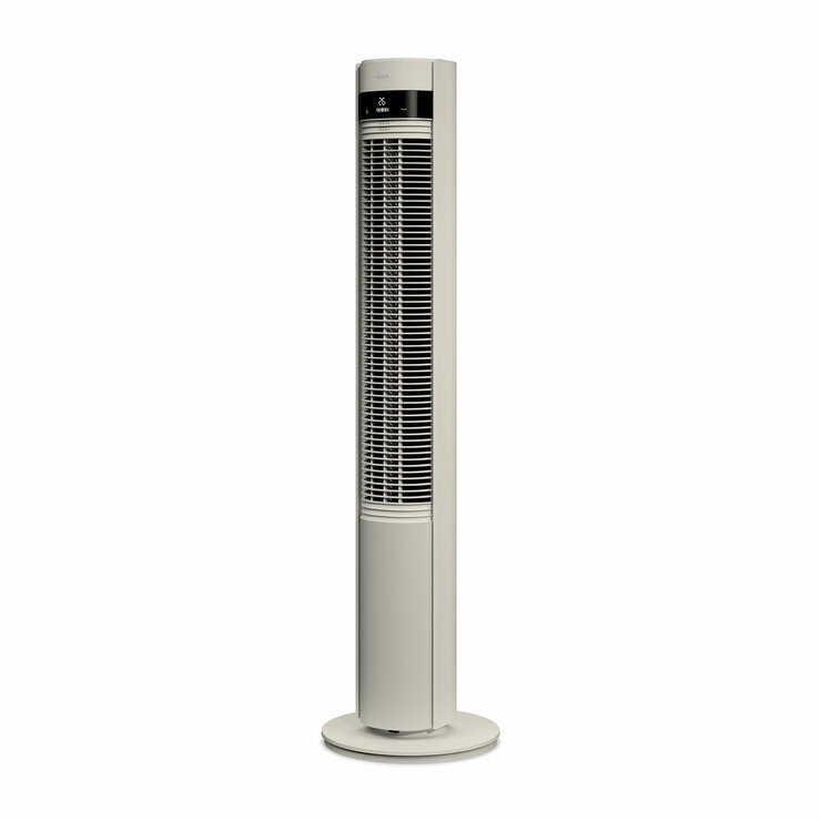 Front profile of Duux Elevate Tower Fan in stone Front profile of Duux Elevate Tower Fan in stone