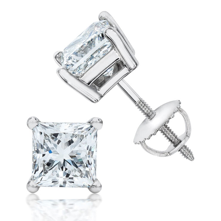 1.50ct Princess Cut Diamond Stud Earrings, Platinum 1.50ct Princess Cut Diamond Stud Earrings, Platinum