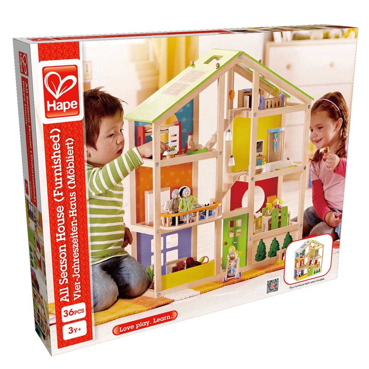 Hape E3401 All Season House Fully Furnished Wooden Dolls House 