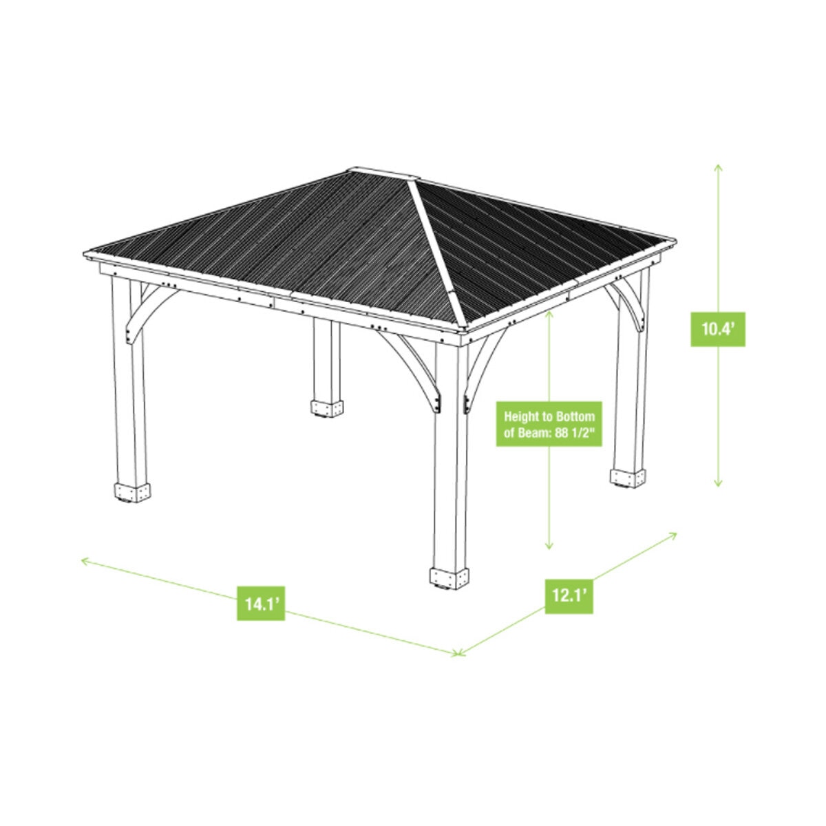 Yardistry 14ft x 12ft (4.3 x 3.7m) Wooden Gazebo with Aluminium Roof