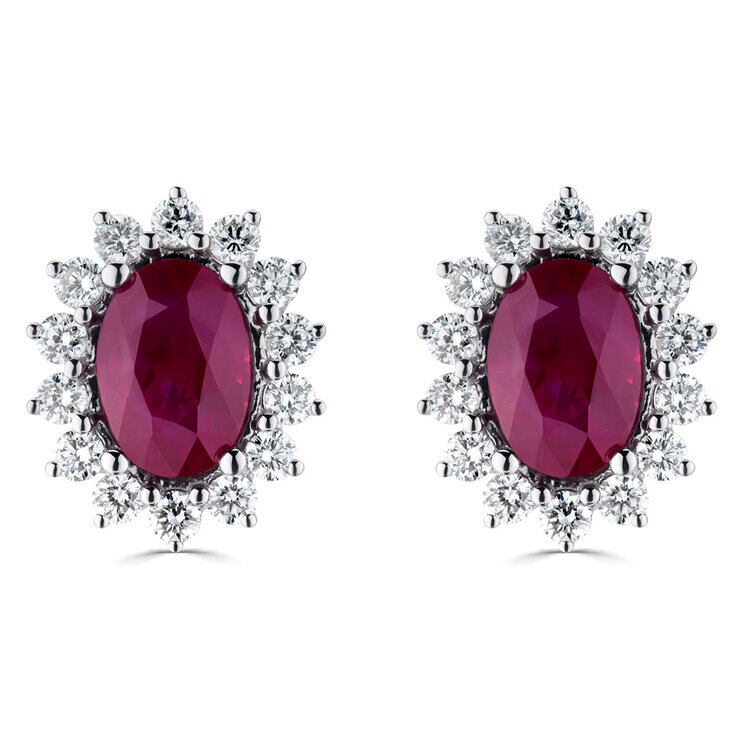 Oval Cut Ruby & 0.50ctw Diamond Earrings, 18ct White Gold