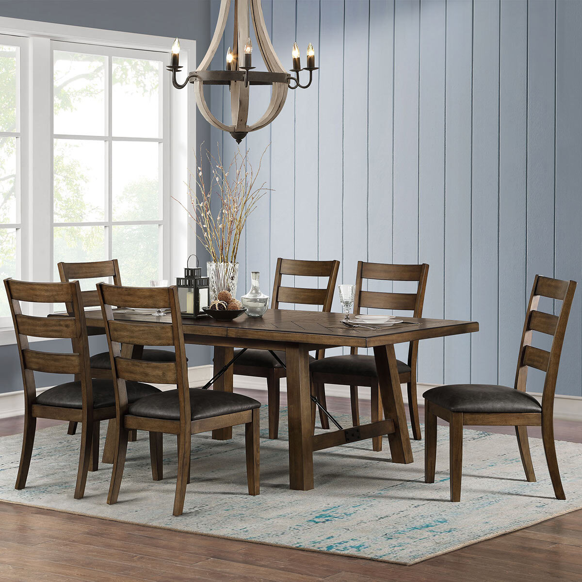 Bayside Furnishings Extending Dining Table 6 Ladder Back Chairs