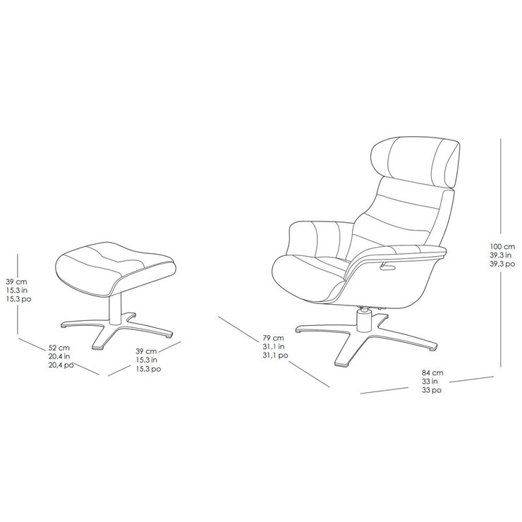 Gilman Creek Karma Black Top Grain Leather Swivel Chair with Ottoman