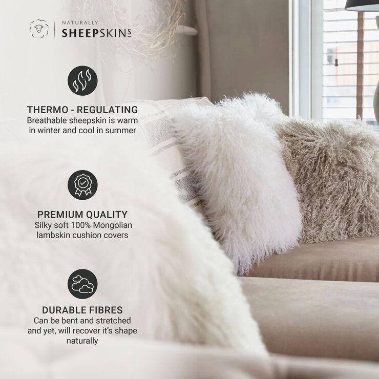 Naturally Sheepskins Mongolian Cushion, 50 x 50 cm in Ivory Naturally Sheepskins Mongolian Cushion, 50 x 50 cm in Ivory