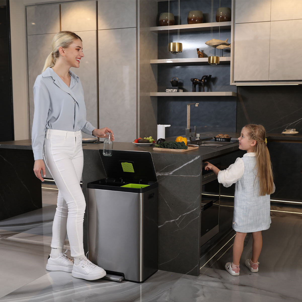 Lifestyle image of EKO Ecocasa II bin in stainless steel