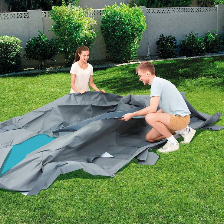 Bestway 18 x 9 ft Steel Oval Frame Pool with Sand Filter Pump, Solar Powered Pool Pad and Cover