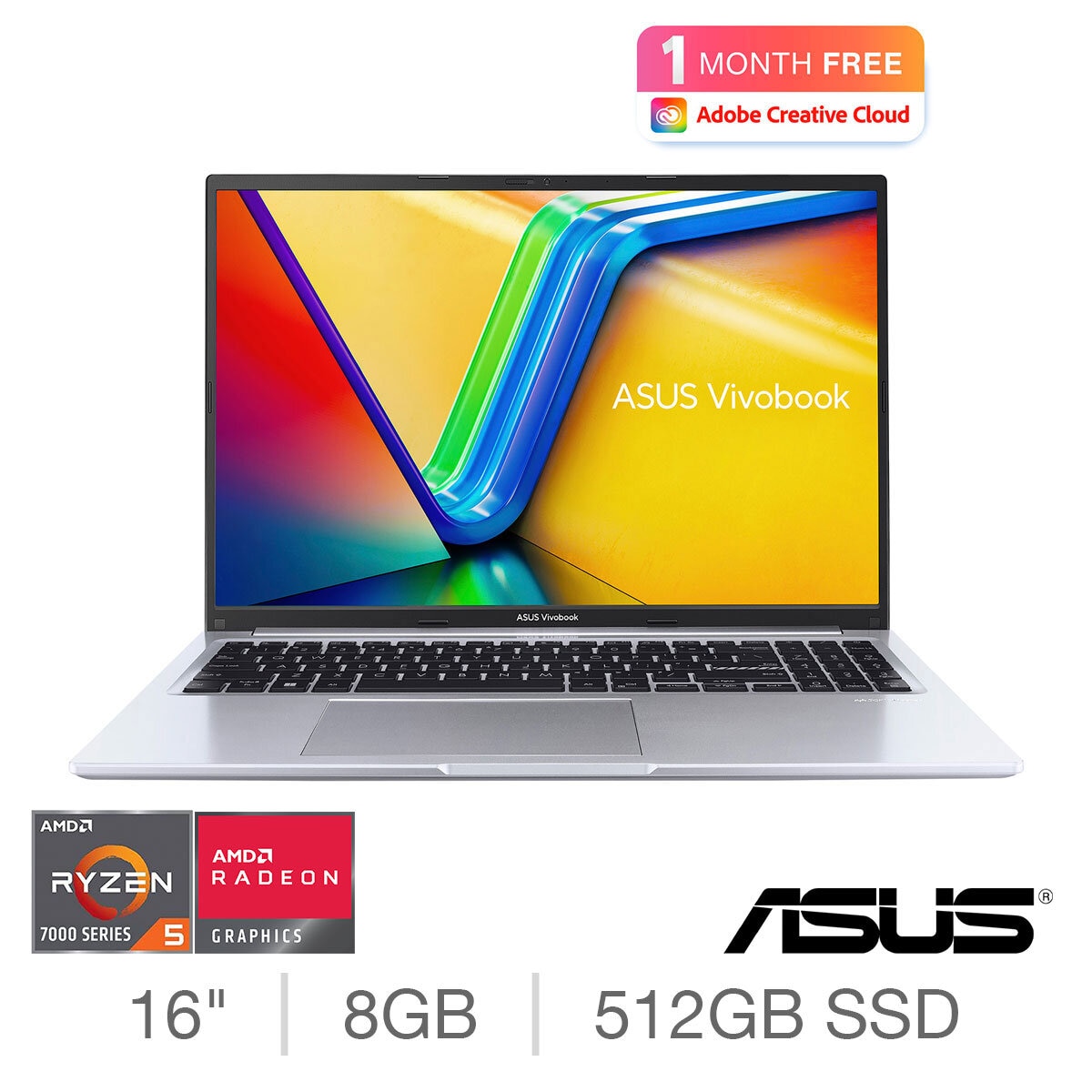 ASUS Vivobook, AMD Ryzen 5, 8GB RAM, 512GB SSD, 16 Inch Laptop, M1605YA-MB333W