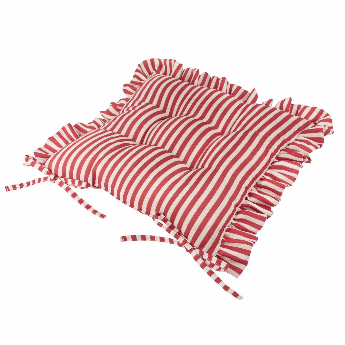 Wylder Millie Ruffle Red Striped Indoor Outdoor Seat Pad 2 Pack, 40 x 40 cm