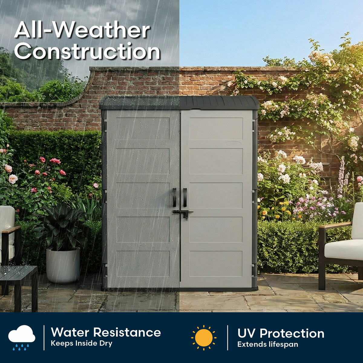 Suncast 5ft 8" x 3ft 6" (1.7 x 1.1m) 3,000 Litre Vertical Storage Shed with Shelves and Tool Hooks