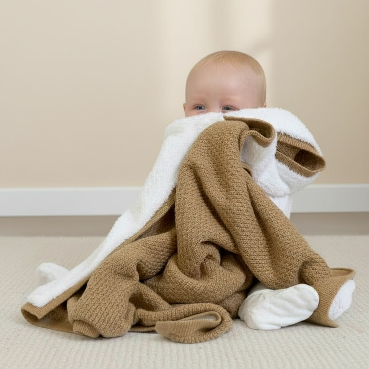 Clair De Lune Organic Cotton Sherpa Fleece Travel Blanket in 2 Colours, 70 x 100 cm